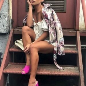 Zara Basic Suede Jacket Moto Heavy Faux Suede Biker Floral